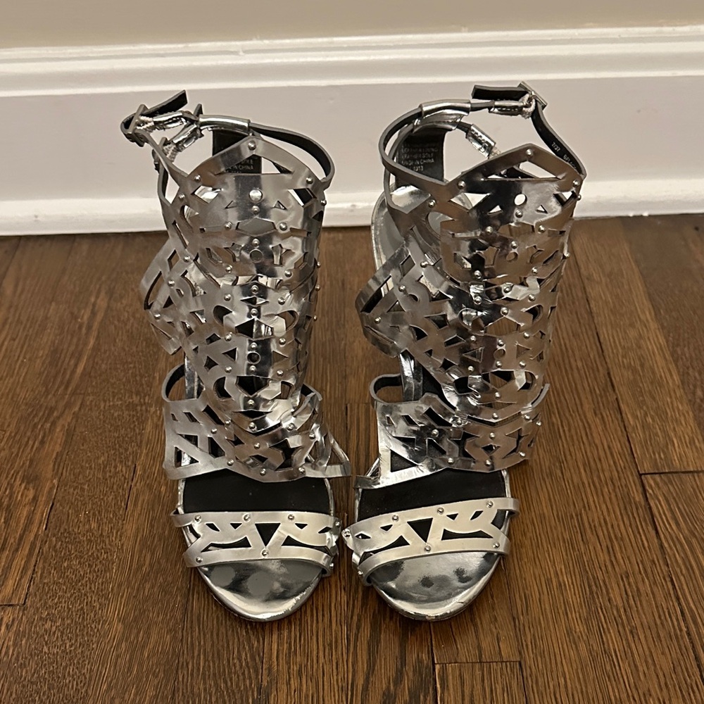 Silver Brian Atwood 37.5 heels